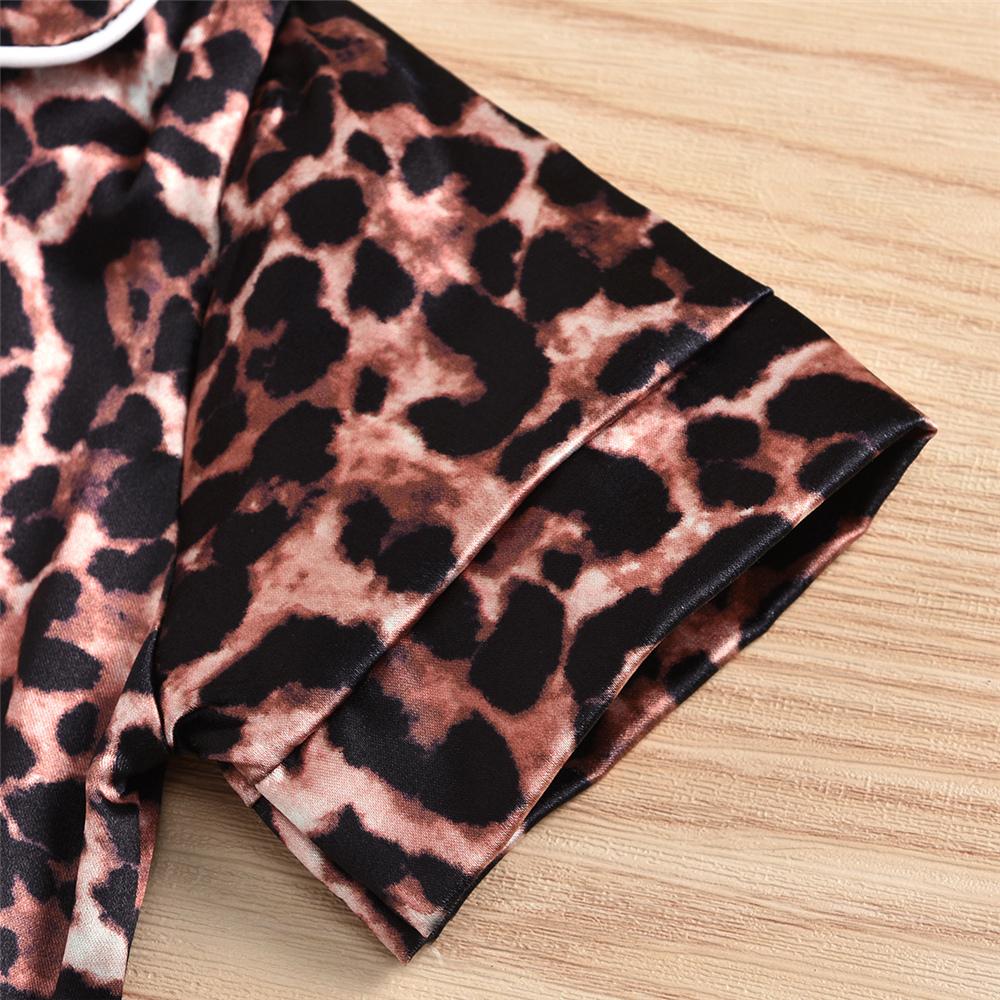 Girls Leopard Printed Button Short Sleeve Top & Shorts Pajamas Kids Wholesale Clothing