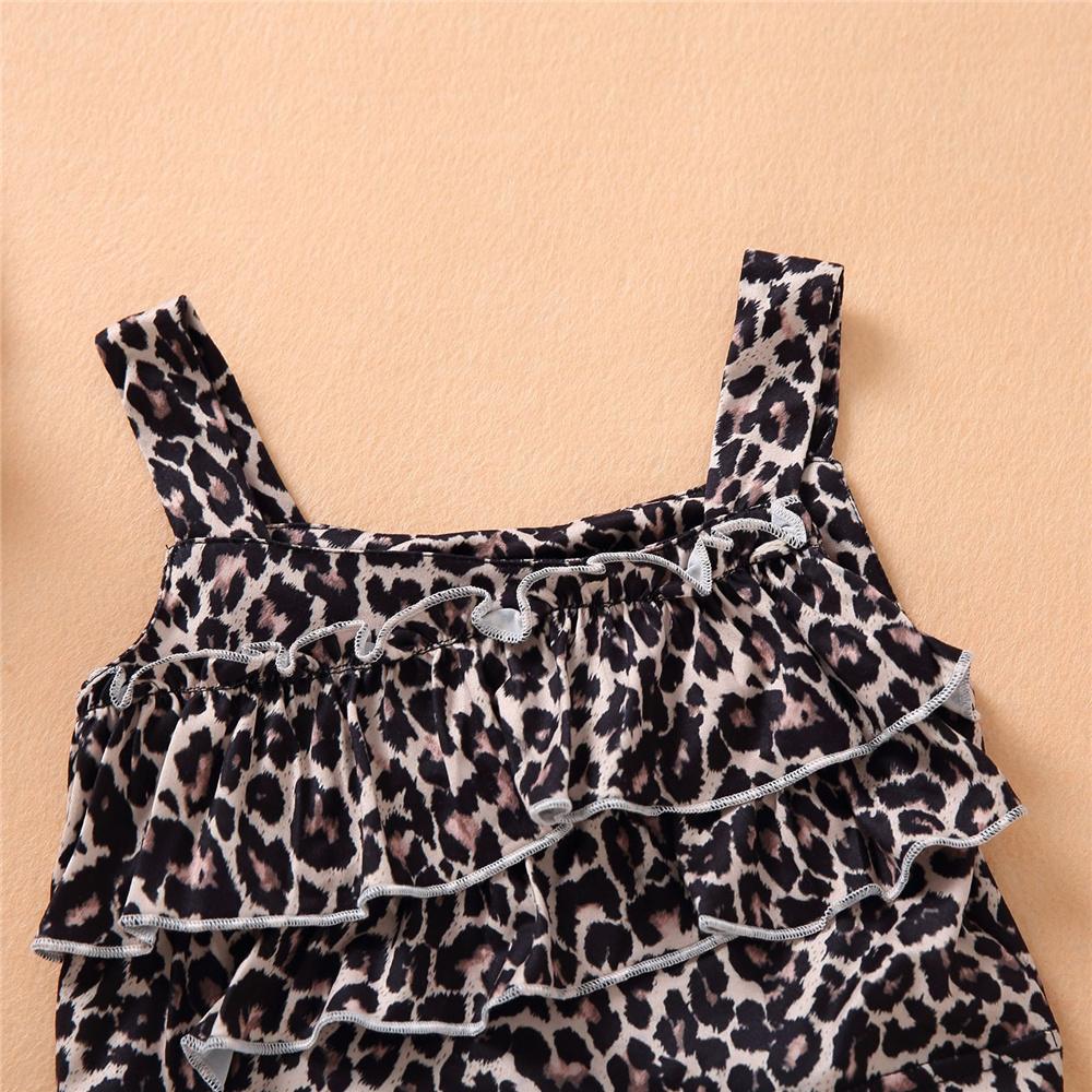 Girls Leopard Printed Layered Sling Top & Shorts children's wholesale boutique clothing