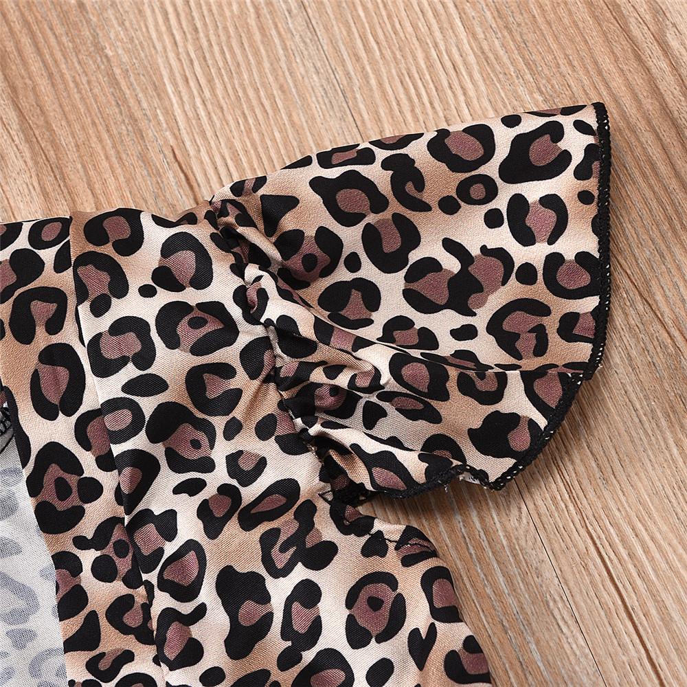 Girls Leopard Printed Short Sleeve Mesh Splicing Jumpsuit quality children's clothing wholesale