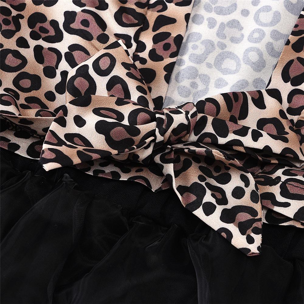Girls Leopard Printed Short Sleeve Mesh Splicing Jumpsuit quality children's clothing wholesale