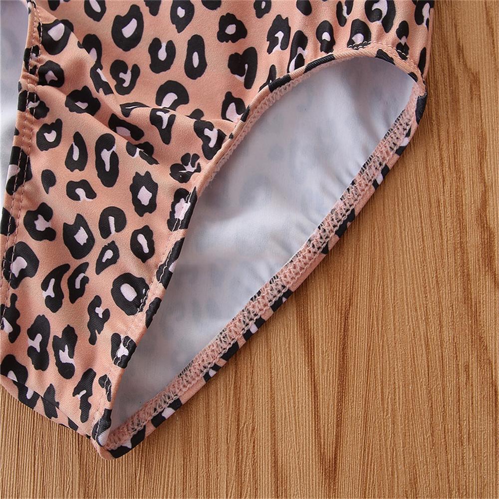Girls Leopard Printed Short Sleeve Zipper Romper Swimwear Plus Size Swimwear Wholesale