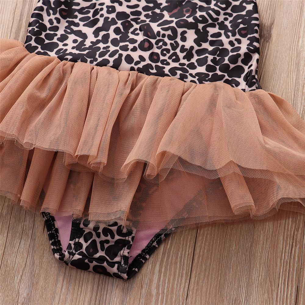 Girls Leopard Printed Sleeveless Mesh Swimwear Wholesale Plus Size Swimwear Supplier