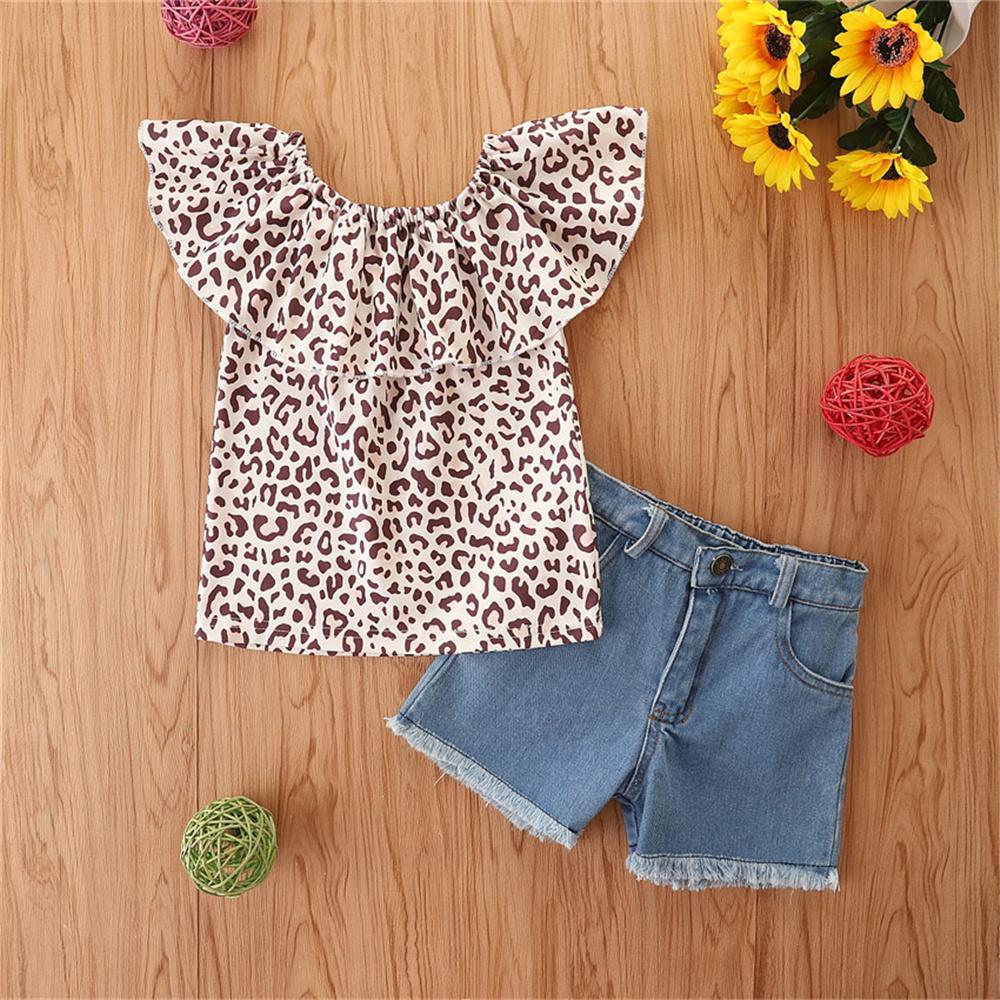 Girls Leopard Printed Sleeveless Top & Denim Shorts children's club wholesale