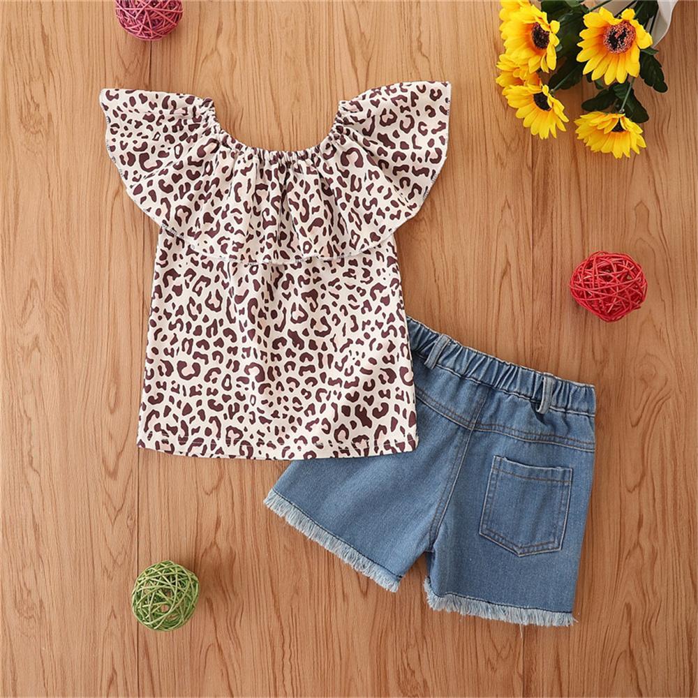 Girls Leopard Printed Sleeveless Top & Denim Shorts children's club wholesale