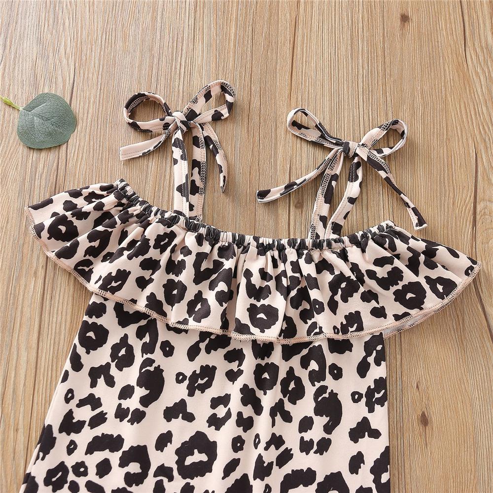 Girls Leopard Printed Sleeveless Top & Jeans kids wholesale clothing