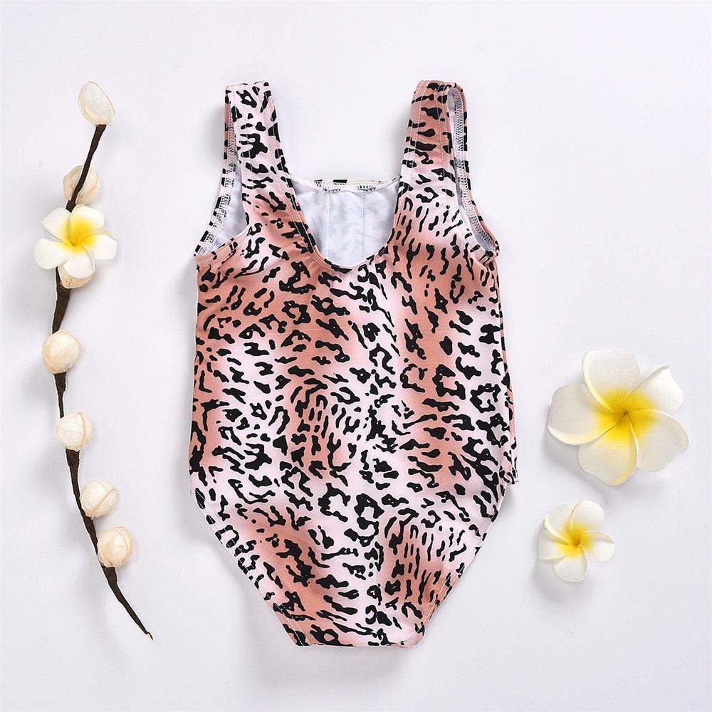 Girls Leopard Printed Zipper Swimwear Toddler One Piece Swimsuit