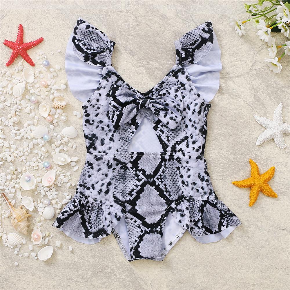 Girls Leopard Rose Printed Flutter Sleeve Swimwear Toddler One Piece Swimsuit
