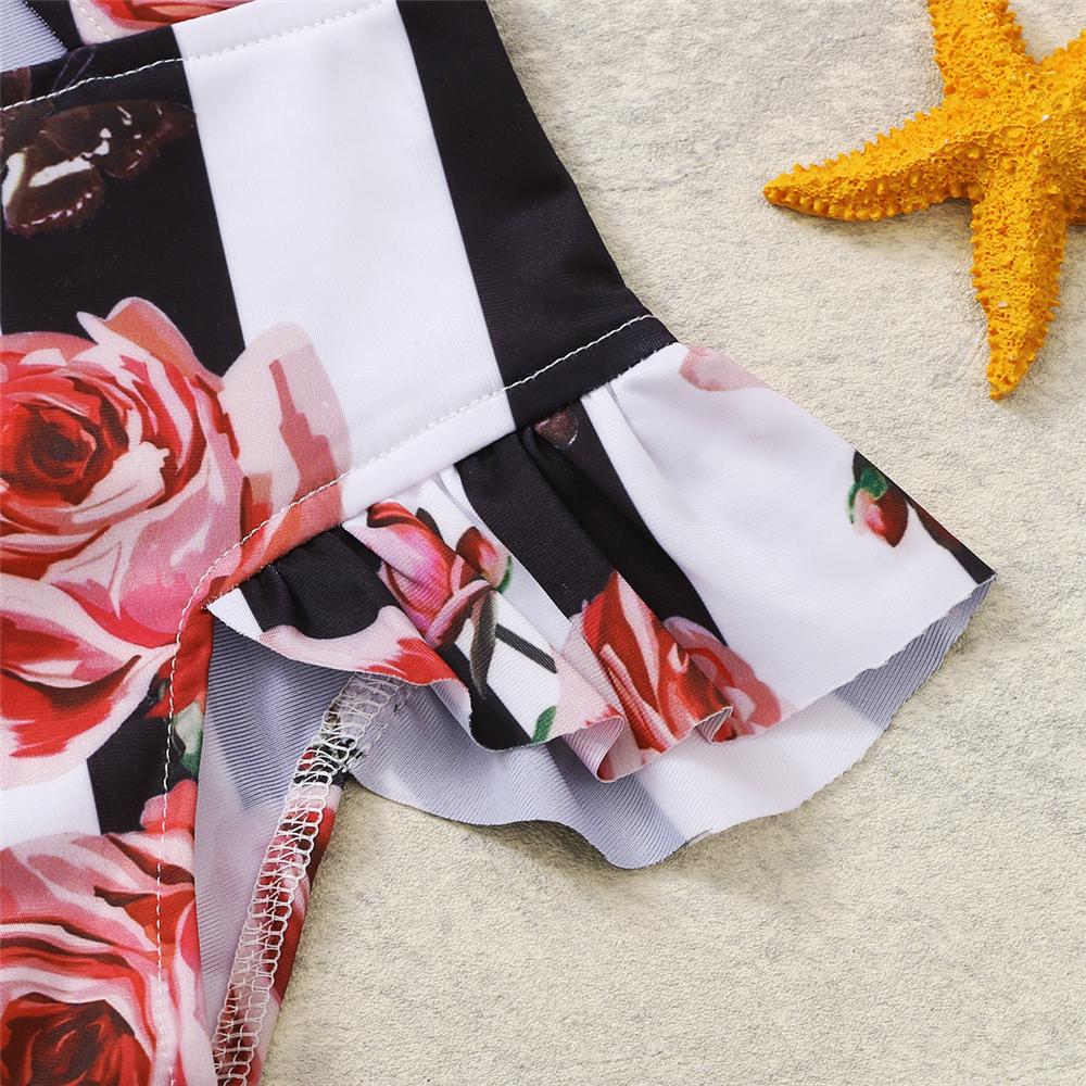 Girls Leopard Rose Printed Flutter Sleeve Swimwear Toddler One Piece Swimsuit