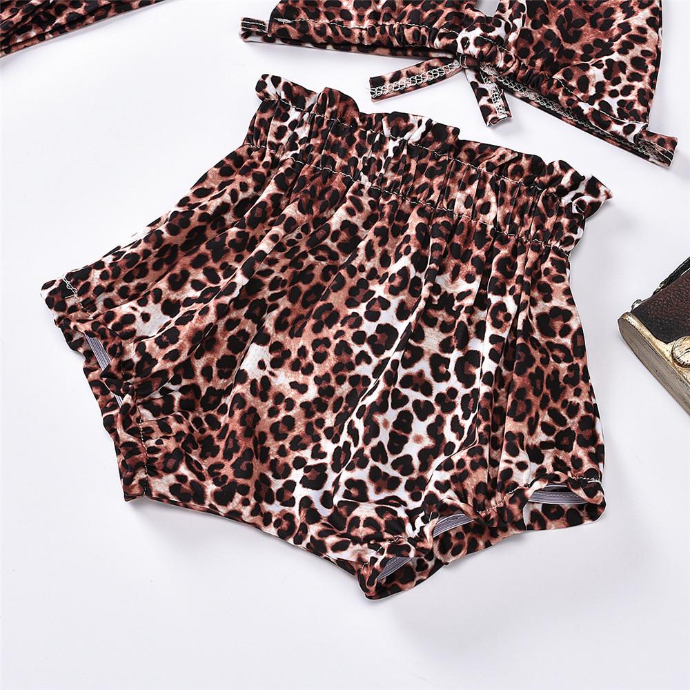 Girls Leopard Sling Top & Shorts & Headband Toddler 2 Piece Swimsuit
