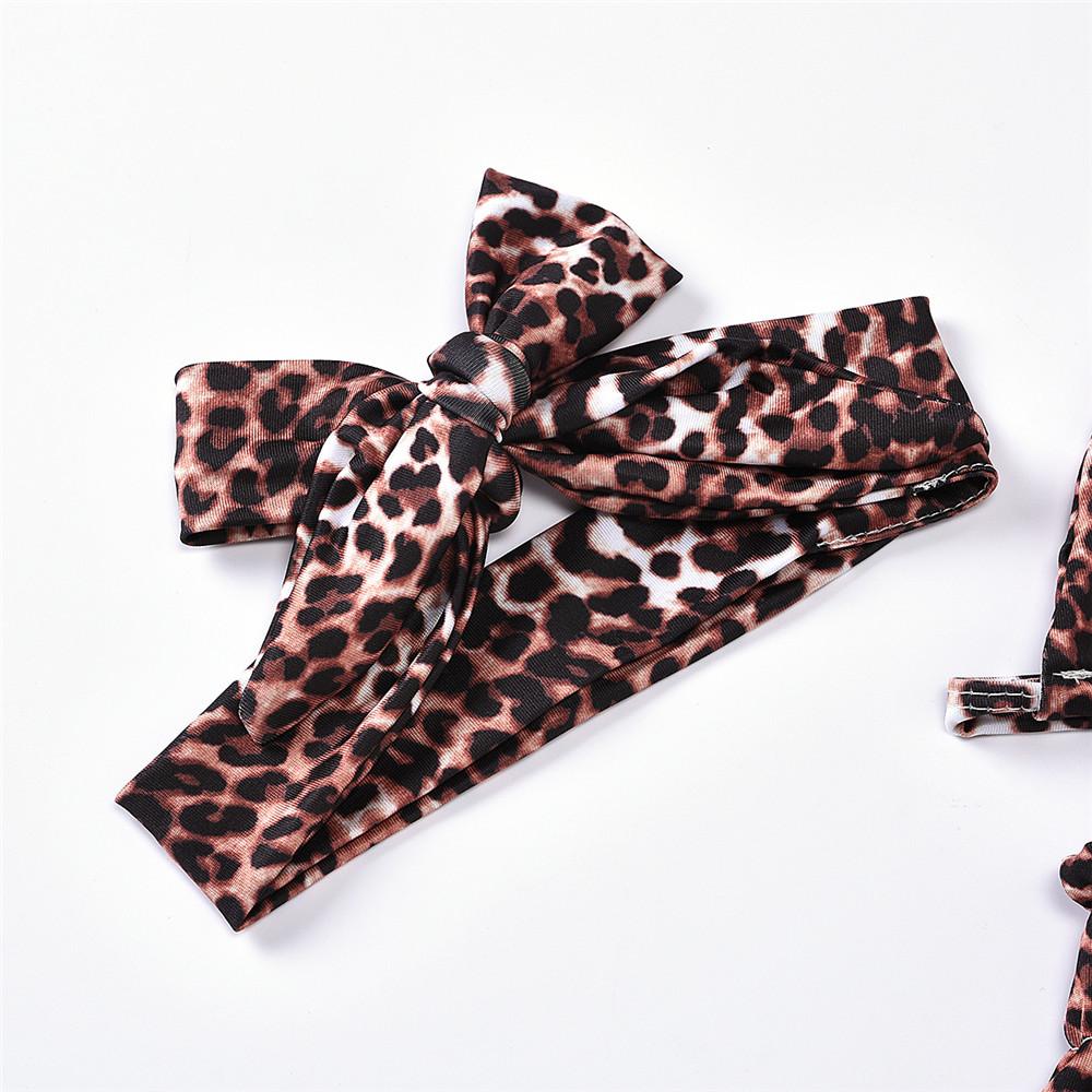 Girls Leopard Sling Top & Shorts & Headband Toddler 2 Piece Swimsuit