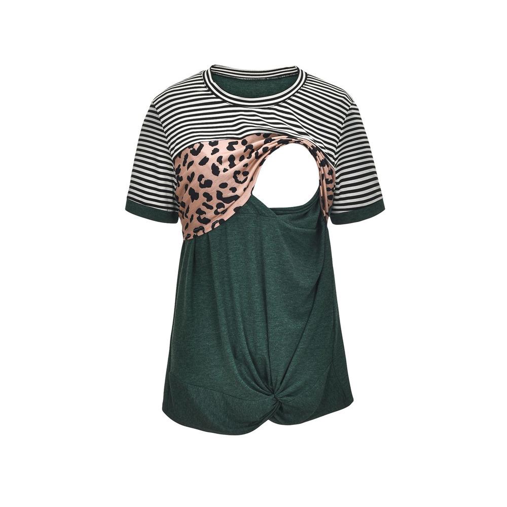 Maternity Leopard Striped Short Sleeve Nursing Top Wholesale Maternity Clothes