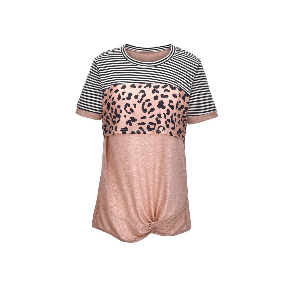 Maternity Leopard Striped Short Sleeve Nursing Top Wholesale Maternity Clothes