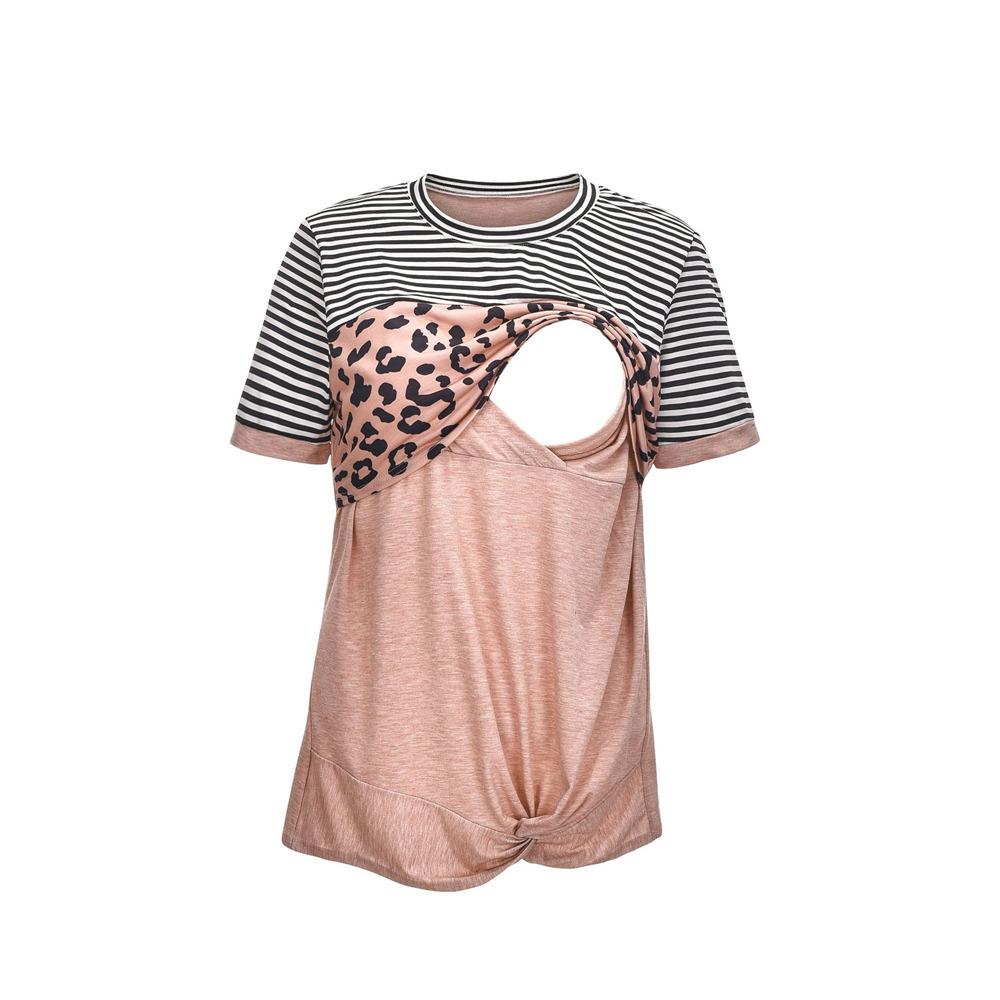 Maternity Leopard Striped Short Sleeve Nursing Top Wholesale Maternity Clothes