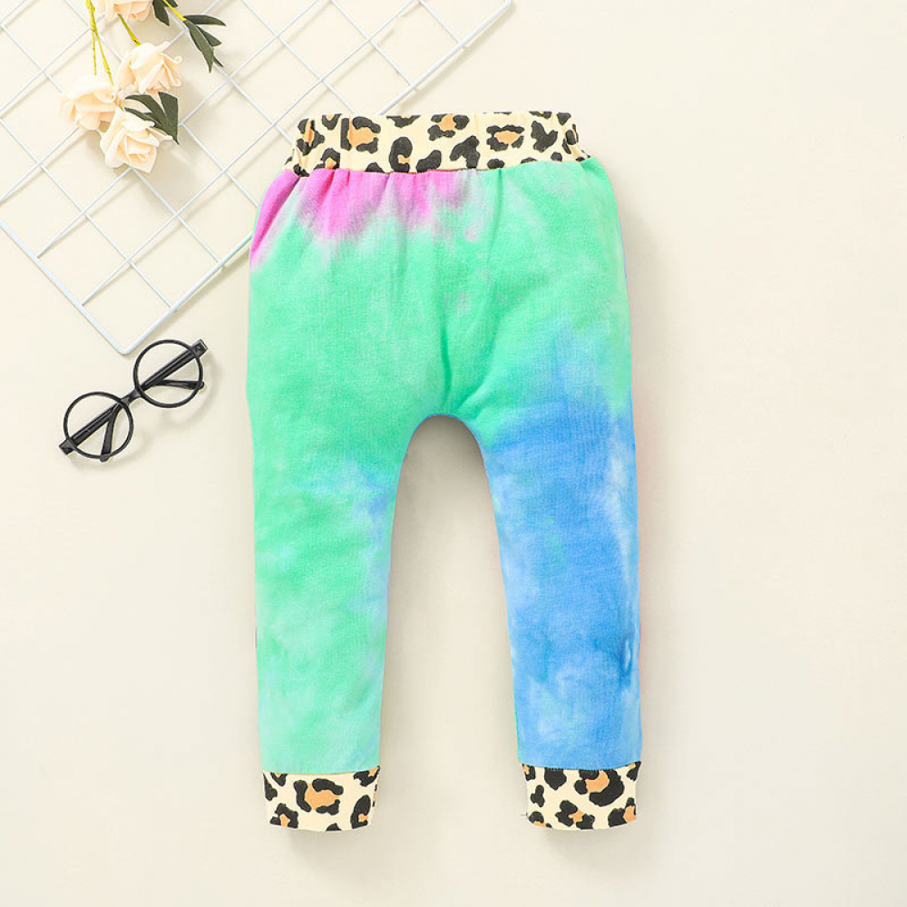 Girls Leopard Tie Dye Long Sleeve Hooded Top & Pants trendy kids wholesale clothing