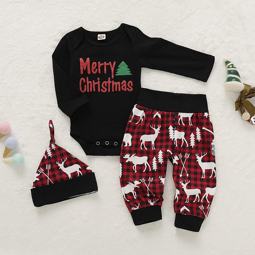 Baby Letter Animal Printed Long Sleeve Romper & Plaid Pants & Hat Wholesale Baby Clothes