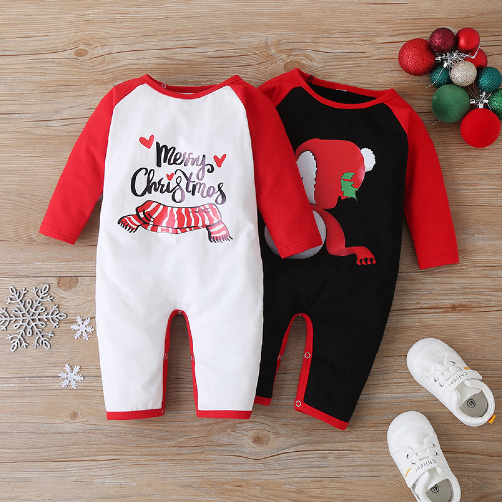 Baby Letter Cartoon Printed Long Sleeve Christmas Romper baby wholesale vendors