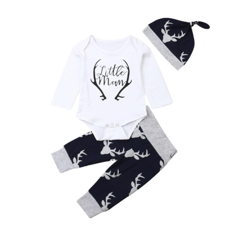 Baby Letter Cartoon Printed Long Sleeve Romper & Pants & Hat wholesale baby