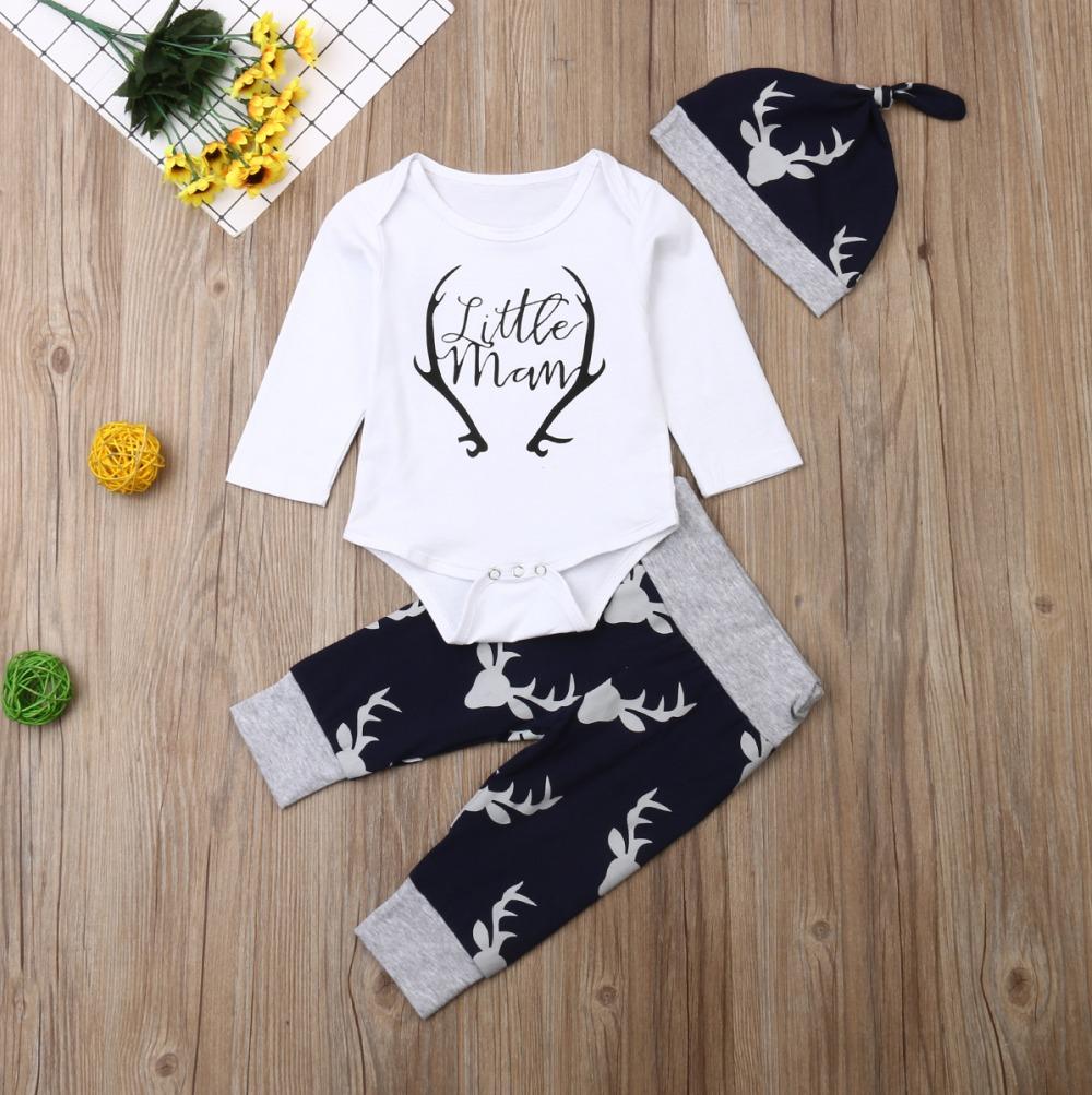 Baby Letter Cartoon Printed Long Sleeve Romper & Pants & Hat wholesale baby