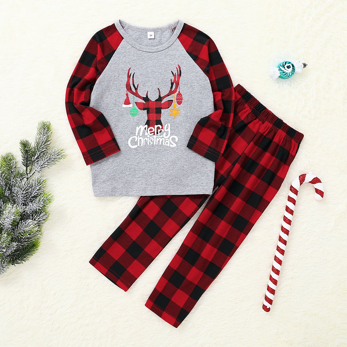 Parent-Child Letter Cartoon Printed Plaid Long Sleeve Top & Pants Mommy And Me Outfits Wholesale