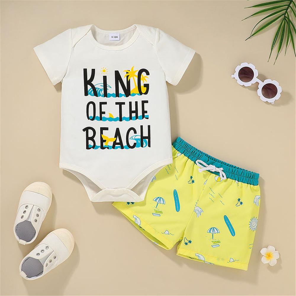 Baby Boys Letter Cartoon Printed Short Sleeve Romper & Shorts baby clothes wholesale