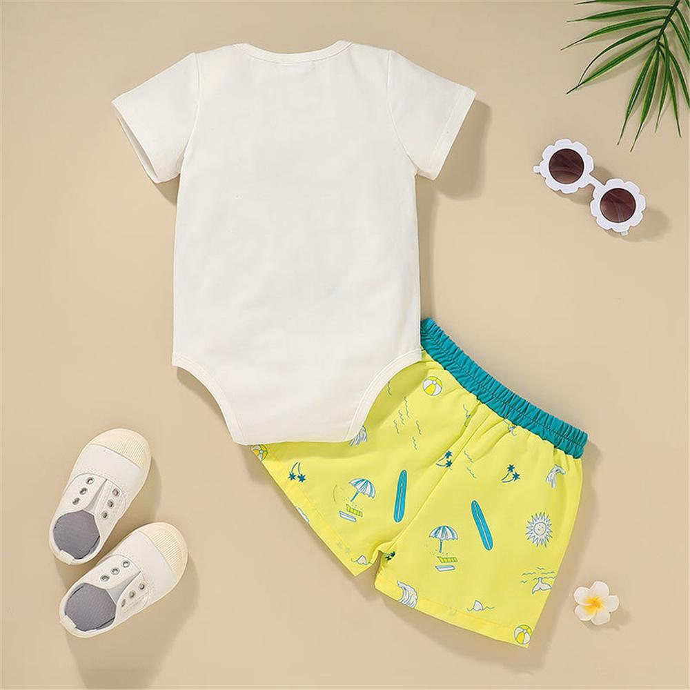 Baby Boys Letter Cartoon Printed Short Sleeve Romper & Shorts baby clothes wholesale