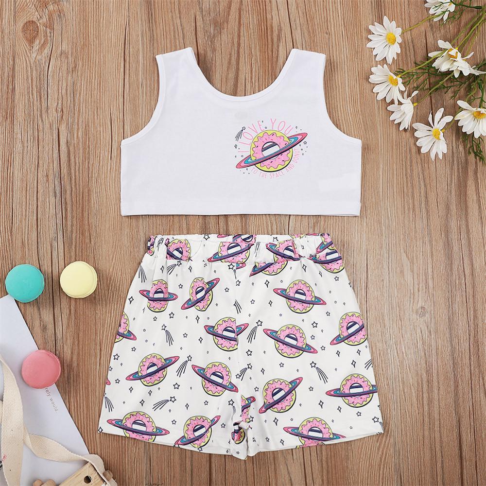 Girls Letter Cartoon Printed Top & Shorts bulk baby clothes