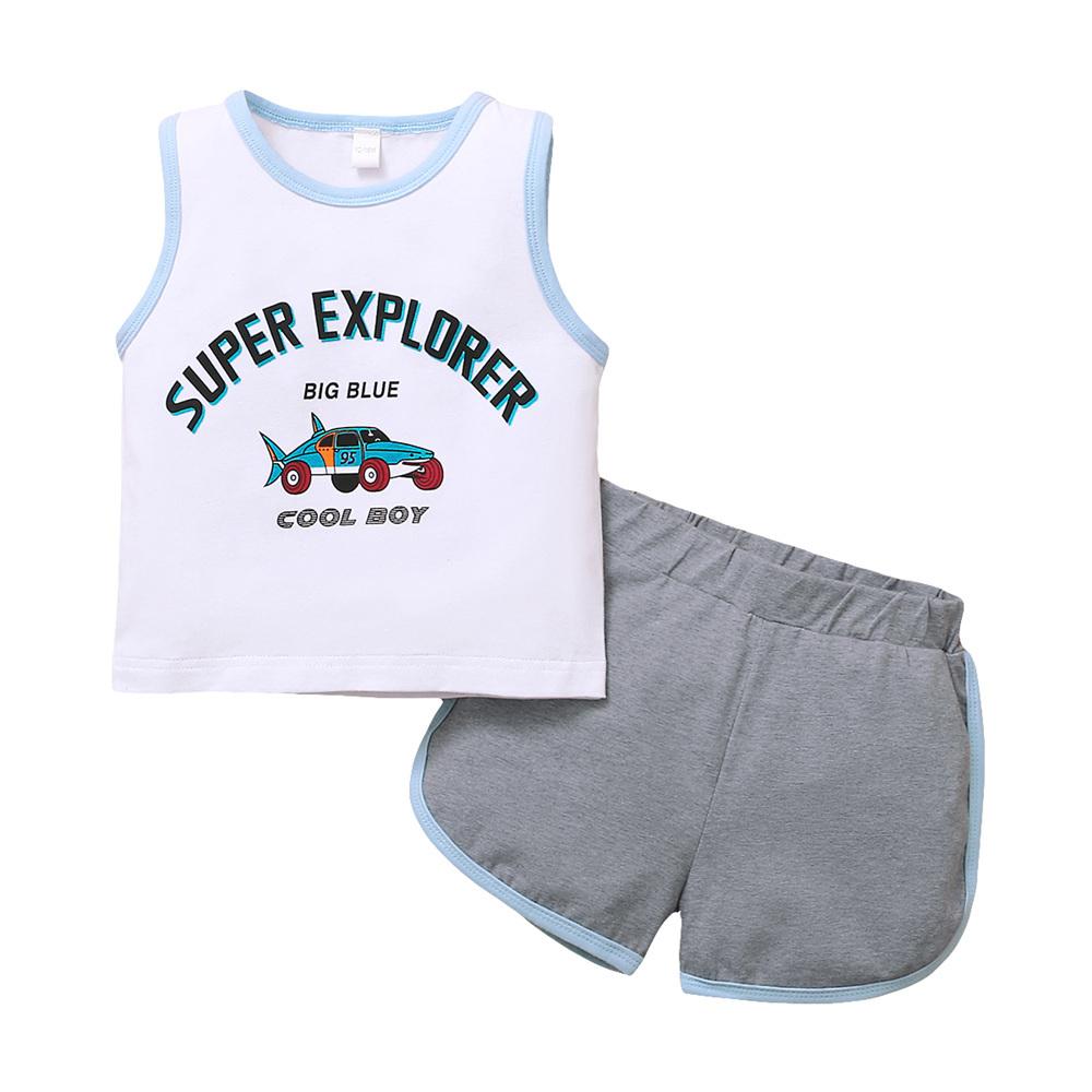 Boys Letter Cartoon Sleeveless Top & Shorts wholesale childrens clothing