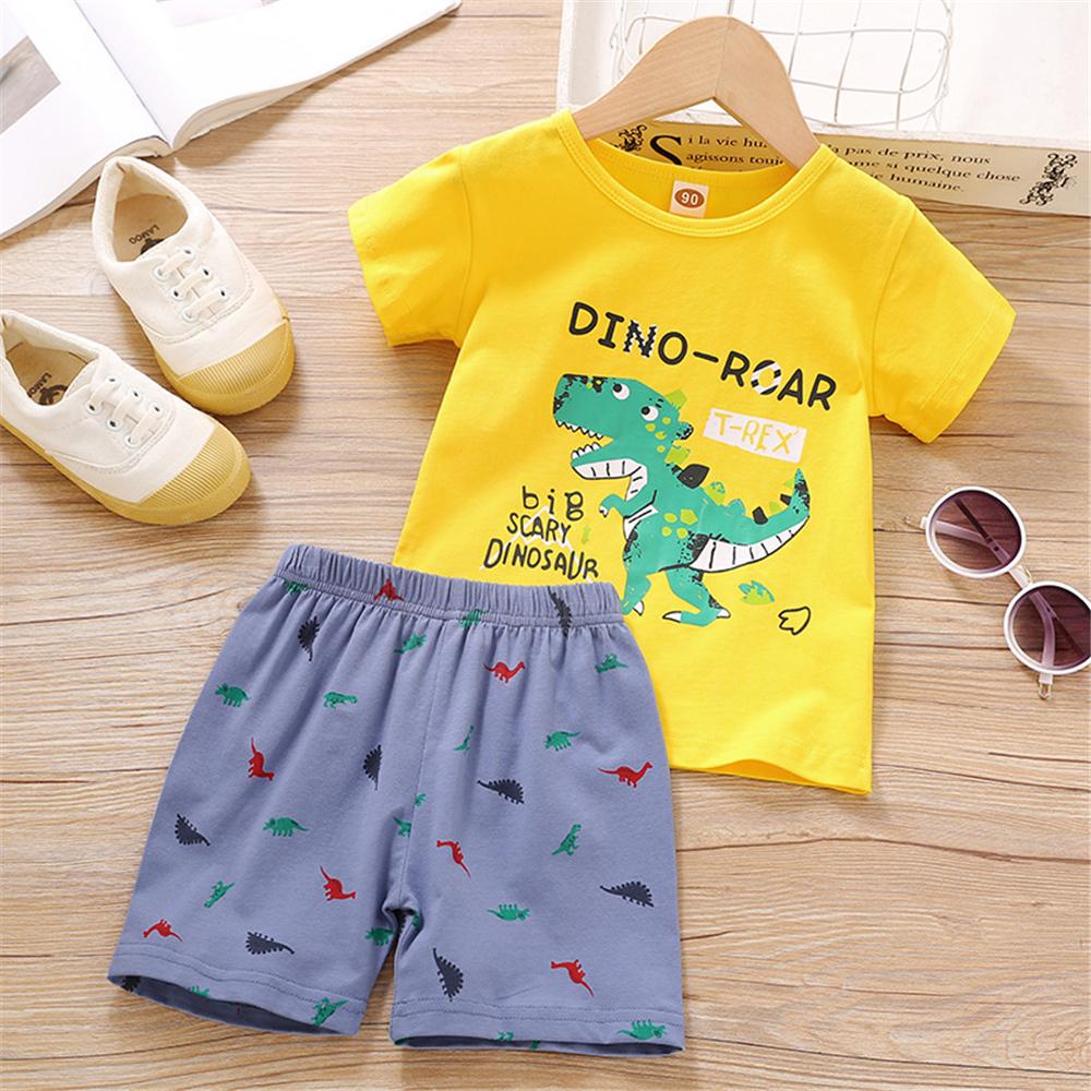 Boys Letter Dinosaur Printed Top & Shorts childrens wholesale clothing