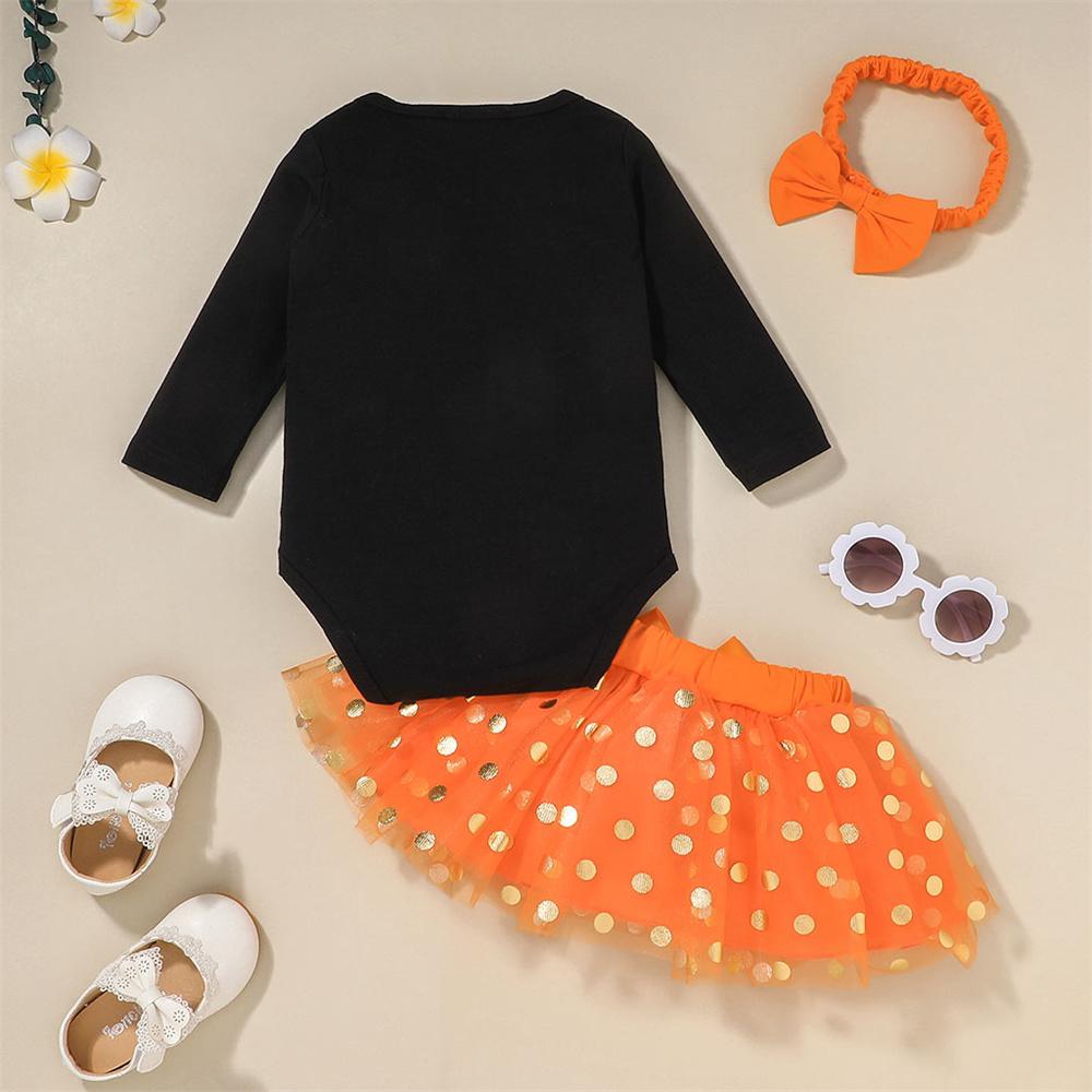 Baby Girls Letter Halloween Long Sleeve Romper & Skirt & Headband baby clothes wholesale