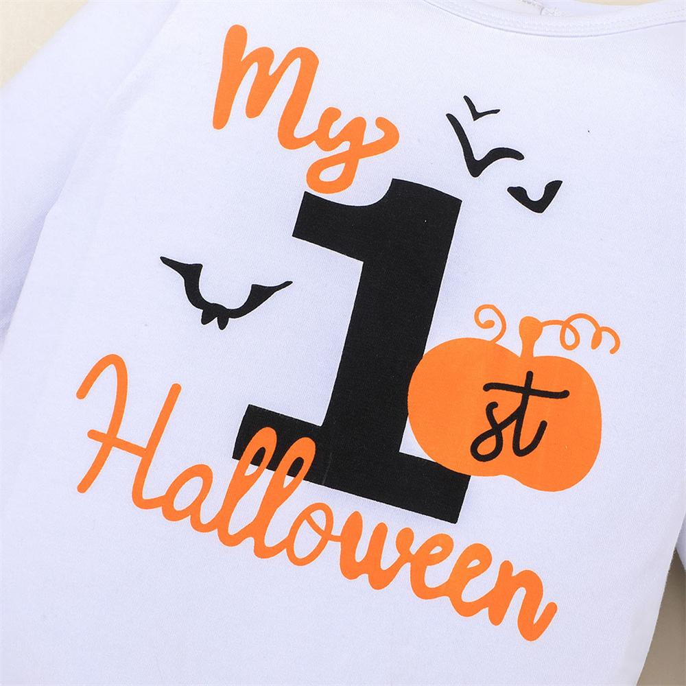 Baby Girls Letter Halloween Long Sleeve Romper & Skirt & Headband baby clothes wholesale