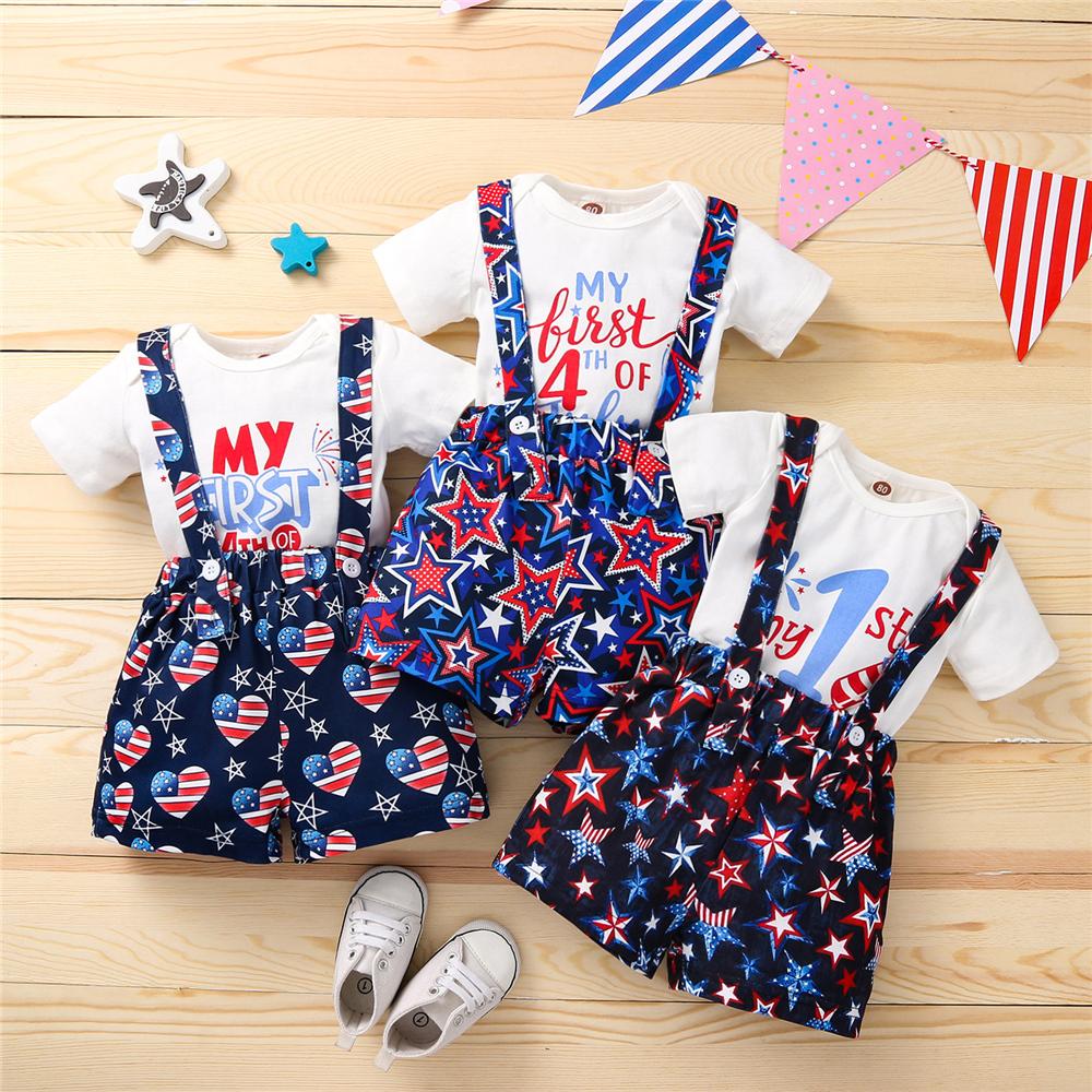 Baby Girls Letter Independence Day Short Sleeve Romper & Overalls Wholesale Baby Clothes