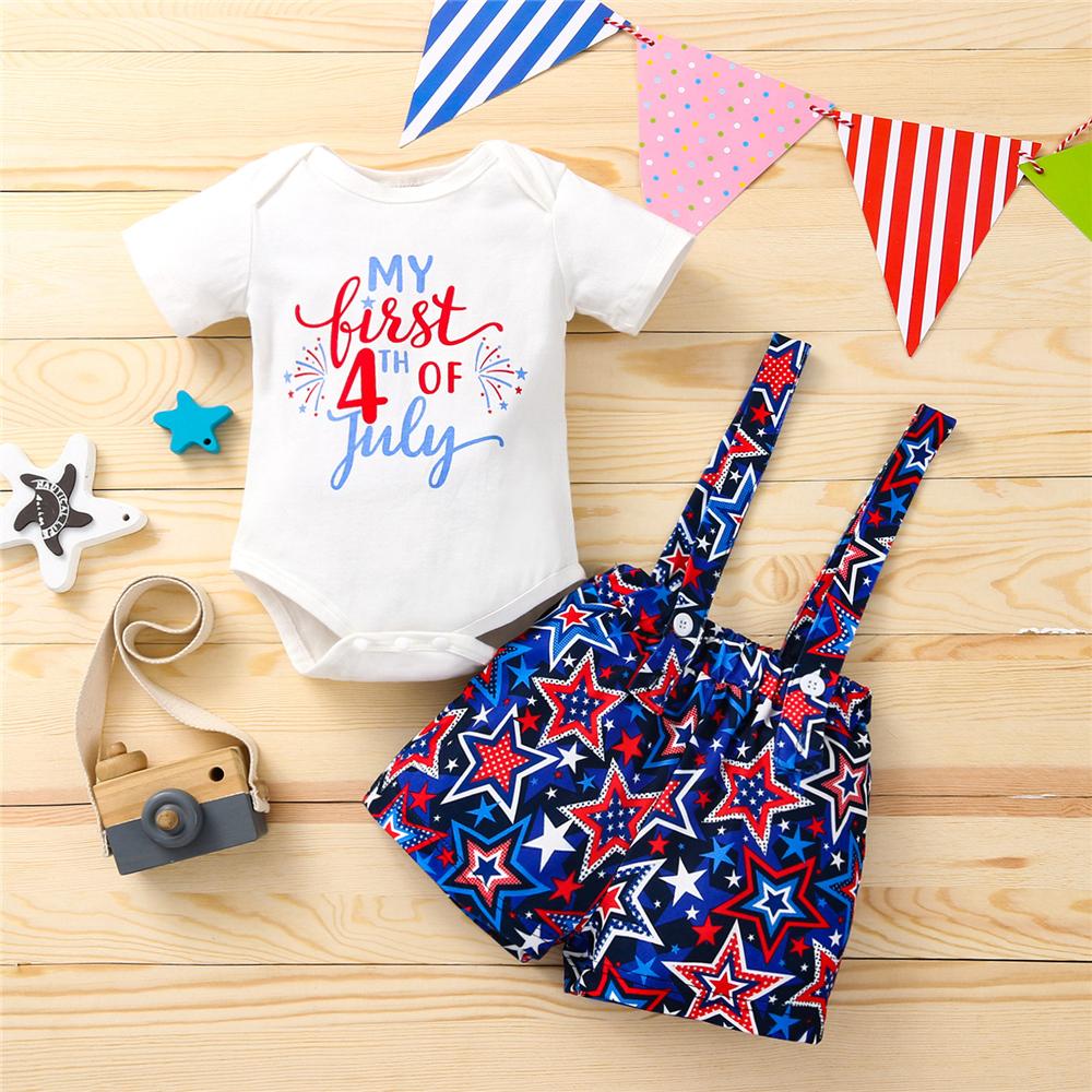 Baby Girls Letter Independence Day Short Sleeve Romper & Overalls Wholesale Baby Clothes