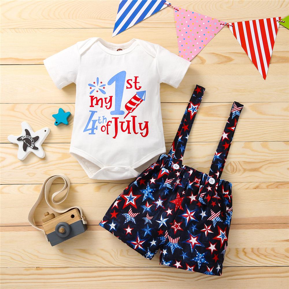 Baby Girls Letter Independence Day Short Sleeve Romper & Overalls Wholesale Baby Clothes