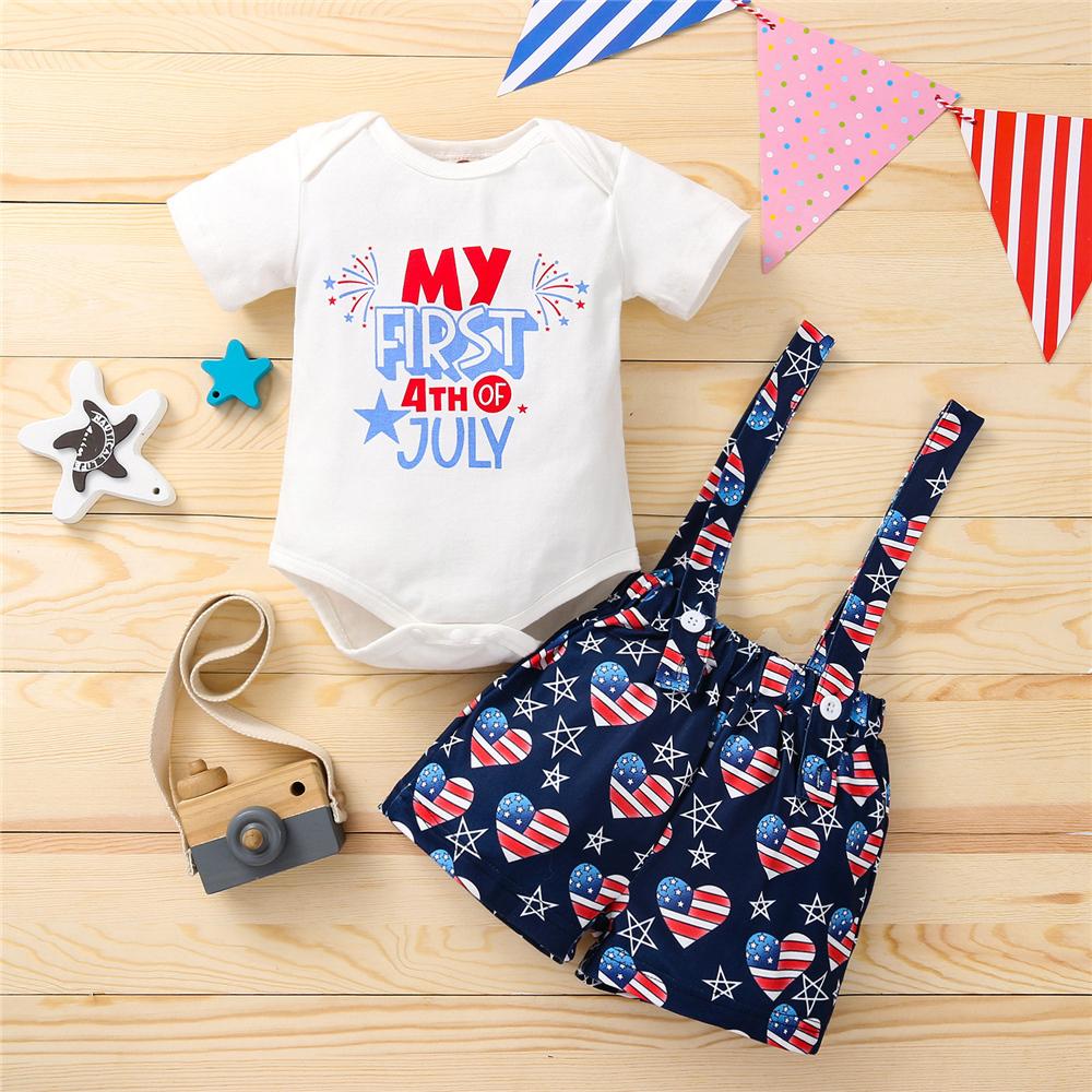 Baby Girls Letter Independence Day Short Sleeve Romper & Overalls Wholesale Baby Clothes