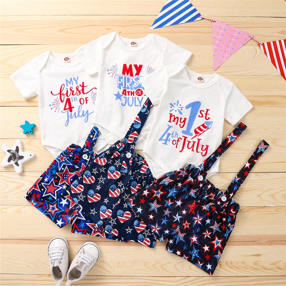 Baby Girls Letter Independence Day Short Sleeve Romper & Overalls Wholesale Baby Clothes