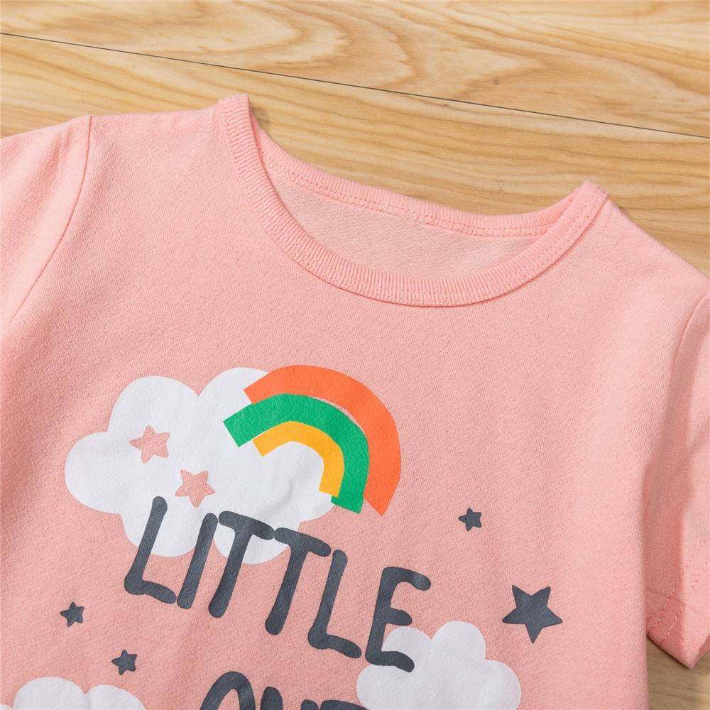 Girls Letter Little One Rainbow Printed Short Sleeve Top & Shorts wholesale childrens clothing online