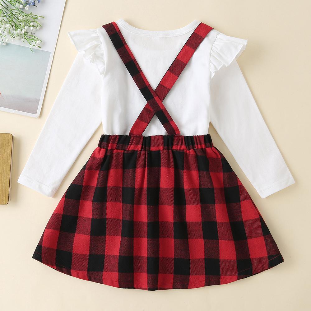 Girls Letter Long Sleeve Plaid Top & Skirts children wholesale clothing