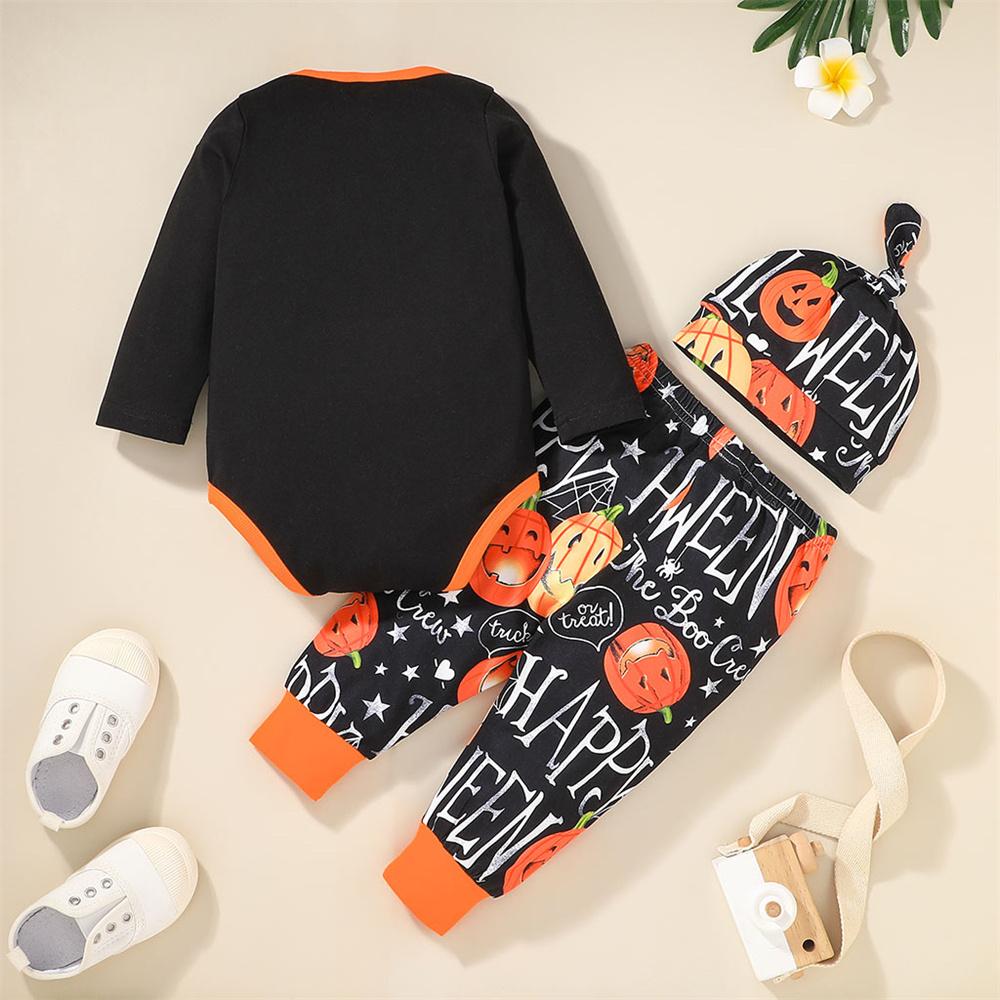 Baby Letter Long Sleeve Pumpkin Printed Romper & Pants & Hat Wholesale Baby Clothes