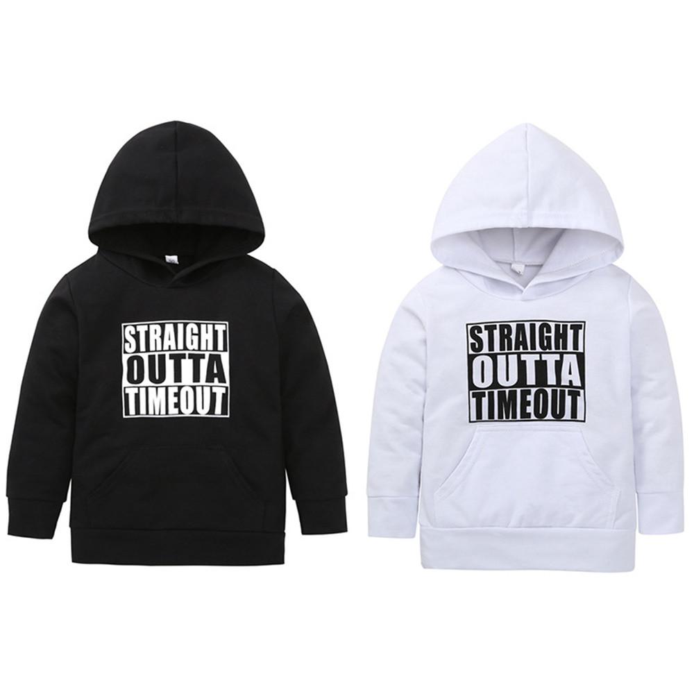 Boys Letter Long Sleeve Solid Hooded Tops