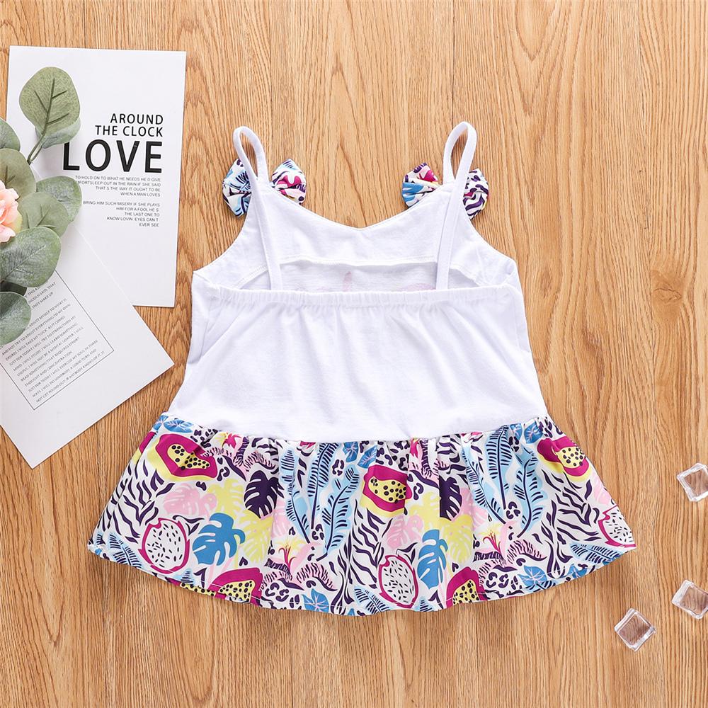 Girls Letter Printed Cartoon Bow Sling Dress wholesale childrens clothing