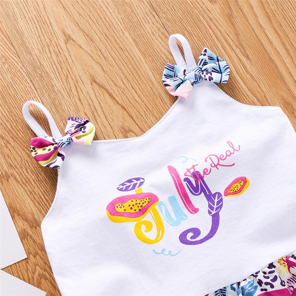 Girls Letter Printed Cartoon Bow Sling Dress wholesale childrens clothing