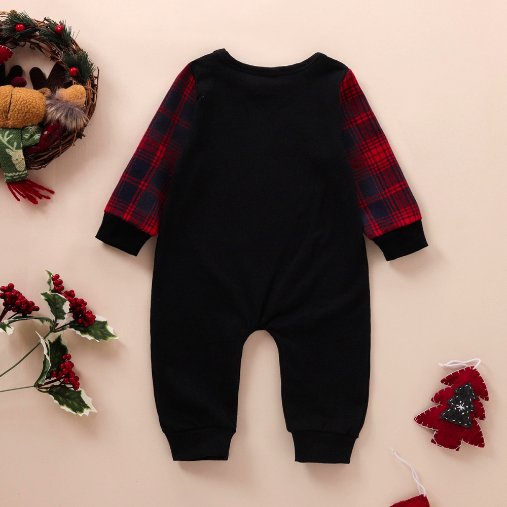 Baby Letter Printed Christmas Long Sleeve Plaid Romper Baby Clothes Cheap Wholesale