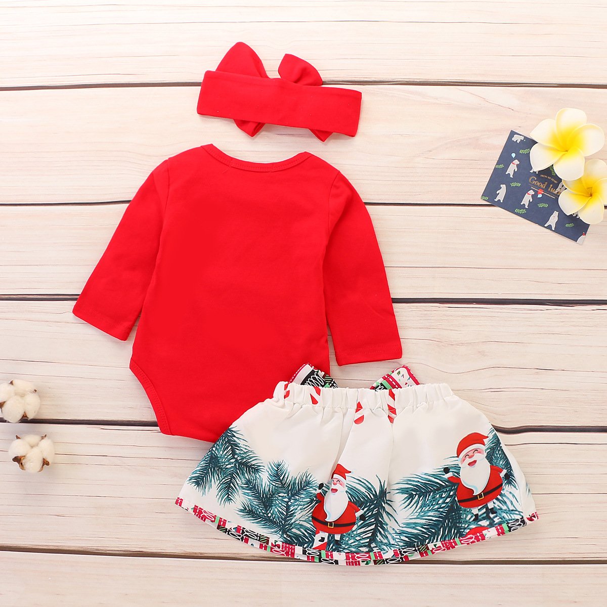 Baby Girls Letter Printed Christmas Long Sleeve Romper & Skirt & Headband baby clothing wholesale