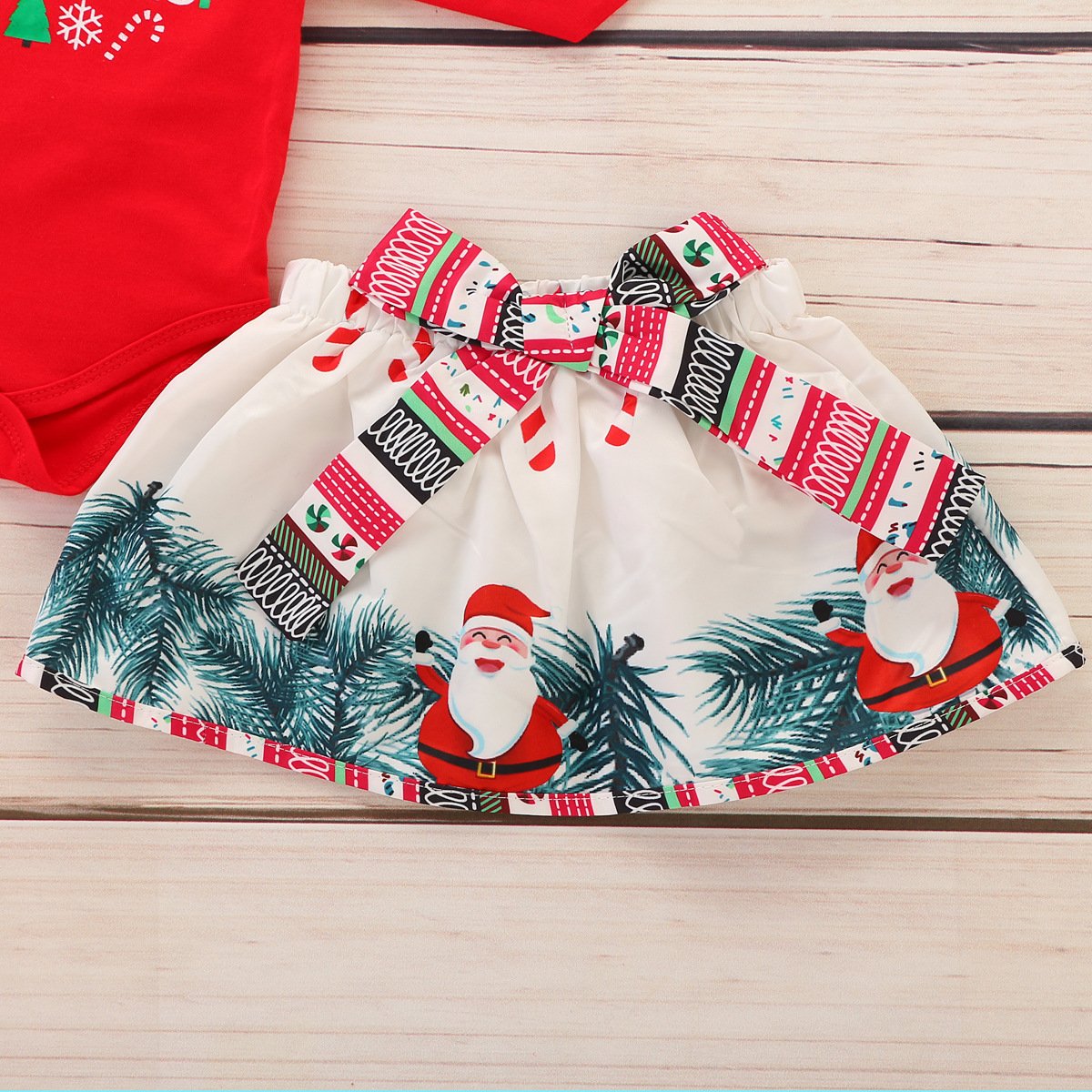 Baby Girls Letter Printed Christmas Long Sleeve Romper & Skirt & Headband baby clothing wholesale