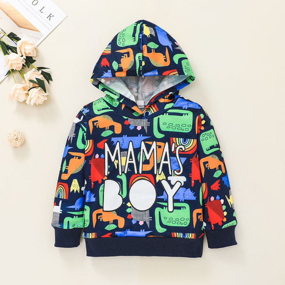 Boys Letter Printed Hooded Cartoon Long Sleeve Top wholesale toddler clothes