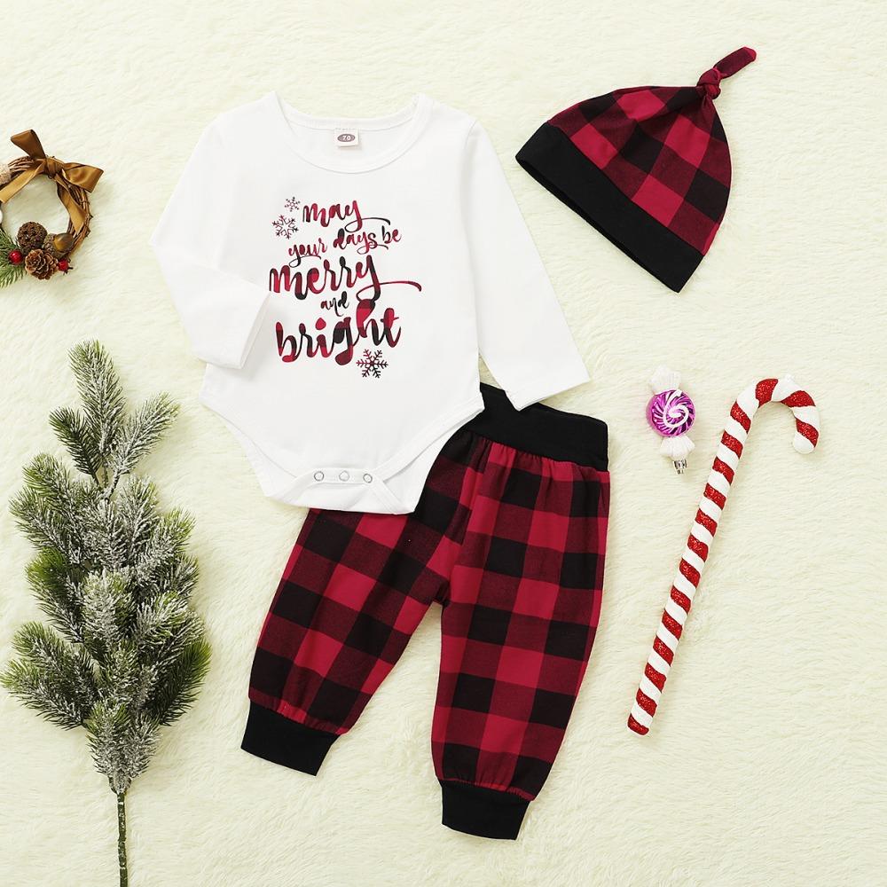 Baby Letter Printed Long Sleeve Romper & Plaid Pants & Hat baby wholesale vendors