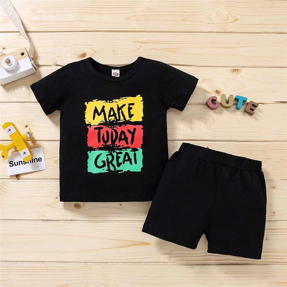 Boys Letter Printed Make Today Great Short Sleeve Top & Shorts wholesale children's boutique clothing suppliers