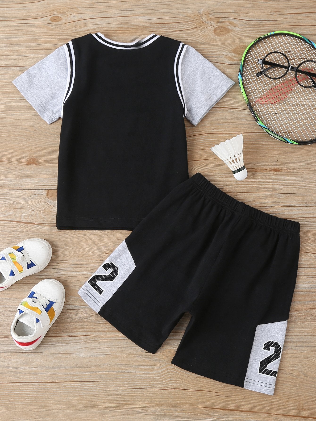Boys Letter Printed Short Sleeve Color Contrast Top & Shorts wholesale boys clothing