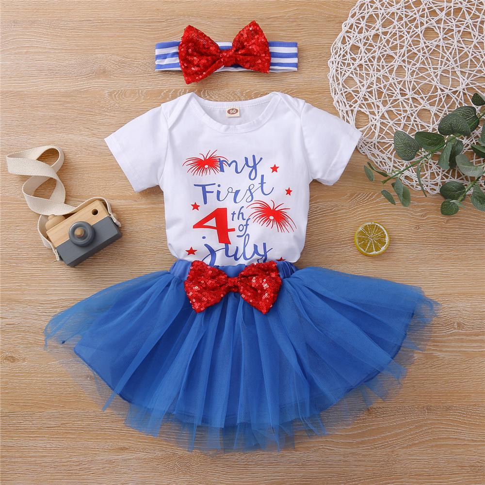 Baby Girls Letter Printed Short Sleeve Romper & Tutu & Headband cheap baby girl clothes boutique