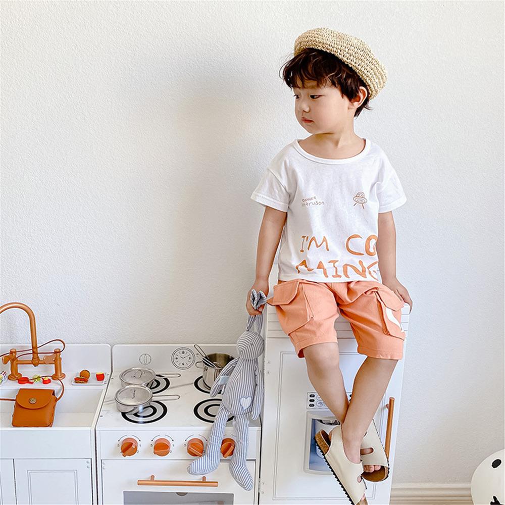 Boys Letter Printed Short Sleeve Top & Shorts trendy kids wholesale clothing